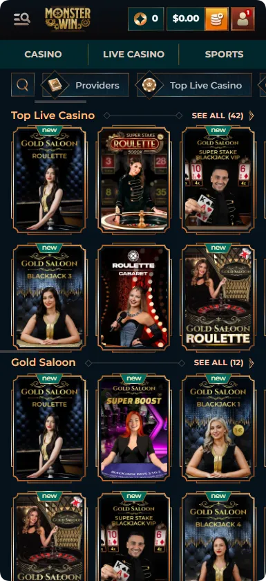 Live dealer casino page